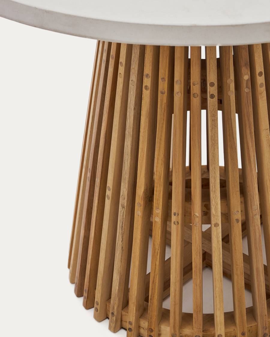 Alcaufar round outdoor table made of solid teak wood and grey cement Ø 90 cm