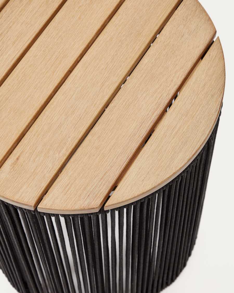 Dandara side table made of steel, black cord and solid acacia wood, Ø40 cm FSC 100%