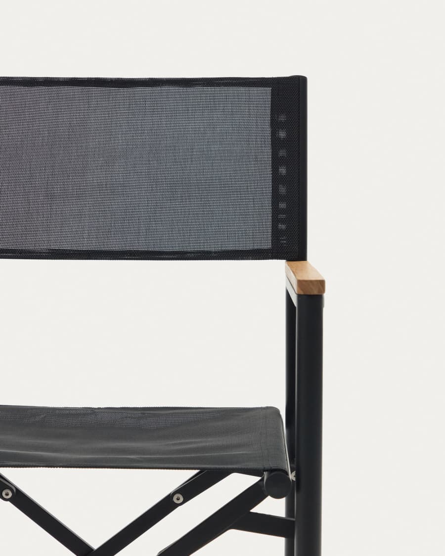 Πτυσσόμενη καρέκλα εξωτ. χώρου 100% Llado, μαύρο αλουμίνιο και μπράτσα σε μασίφ ξύλο τικ