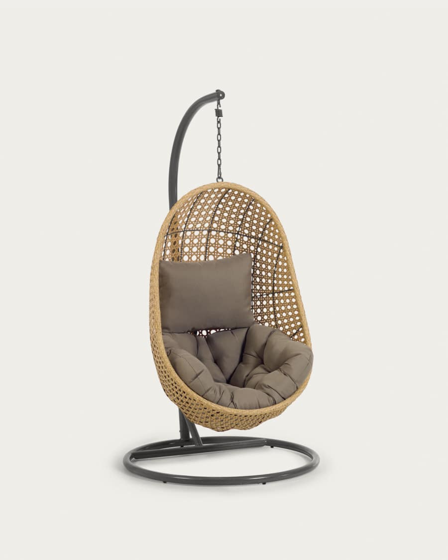 Cira hanging armchair with dark grey base with natural finish