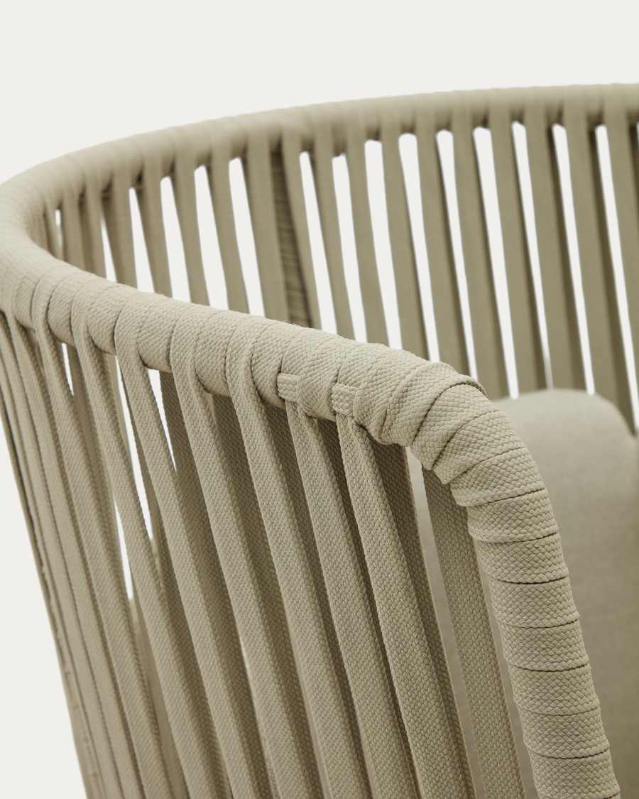 Saconca outdoor armchair with a high backrest made of cord and green galvanised steel