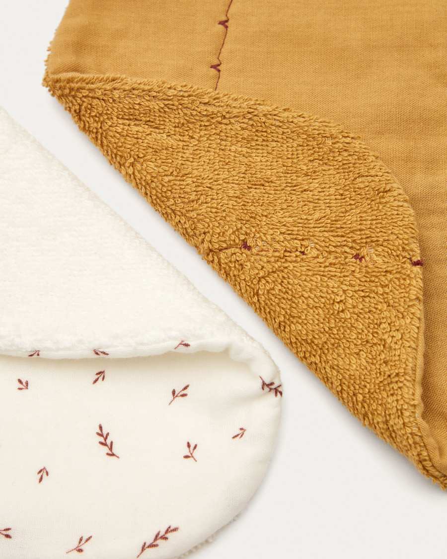 Σετ 2 σαλιάρες Deya, βαμβάκι, μουσταρδί και λευκό εμπριμέ