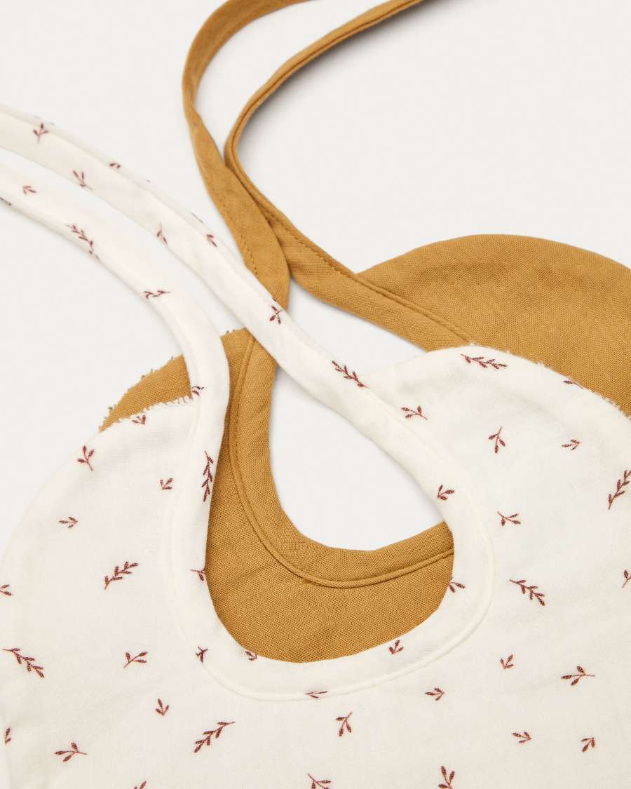 Σετ 2 σαλιάρες Deya, βαμβάκι, μουσταρδί και λευκό εμπριμέ