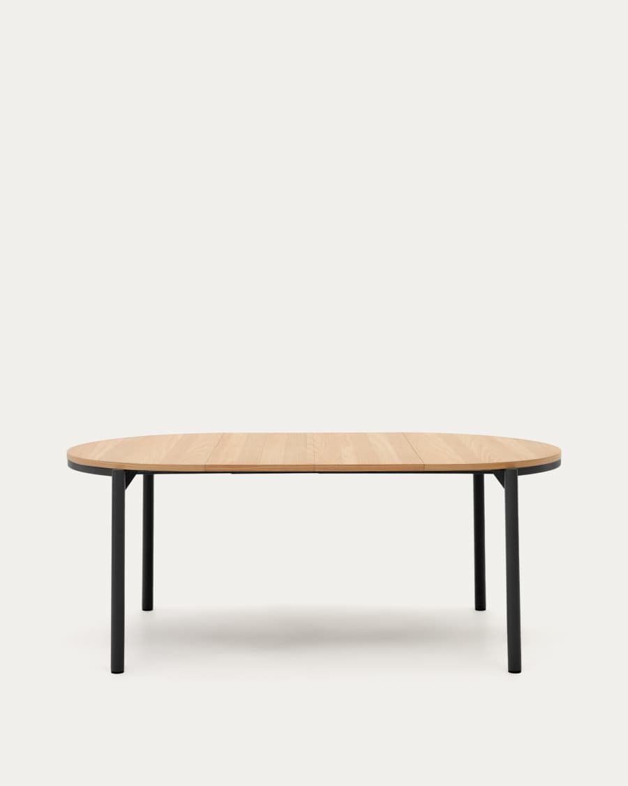 Table extensible ronde Montuiri placage en chêne et pieds en acier finition noire  Ø 120 (200) cm