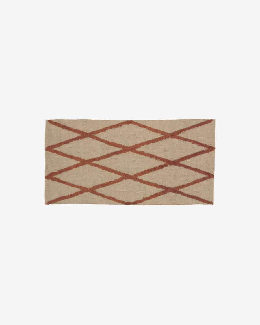 Χαλί Abena, φυσικό και βαθυκόκκινο, γιούτα και βαμβάκι, 70 x 140 εκ