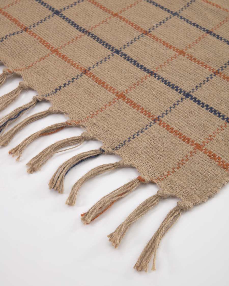 Badia natural rug with garnet and dark blue stripes 70 x 140 cm