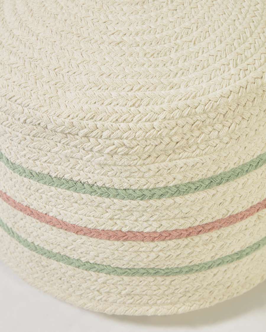 Daiana round cotton pouffe, beige and multicolour Ø 40 cm