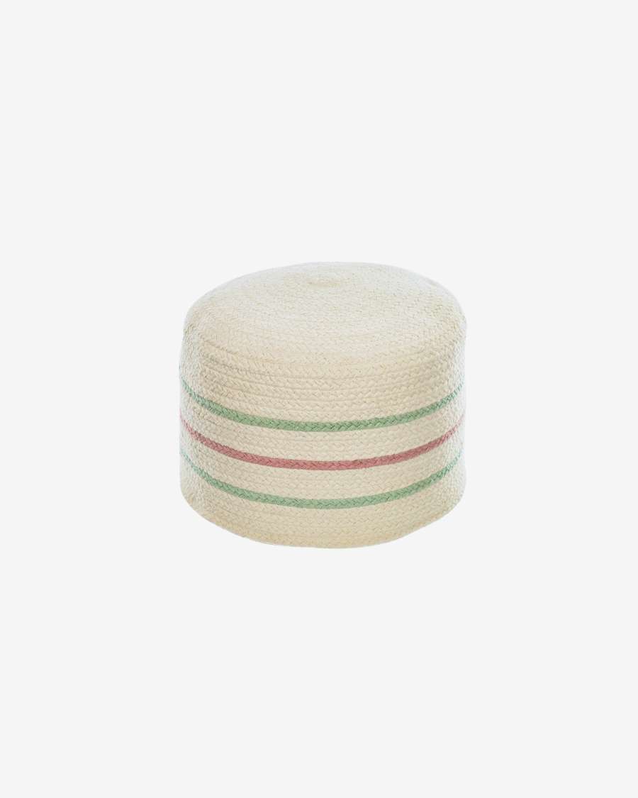 Daiana round cotton pouffe, beige and multicolour Ø 40 cm