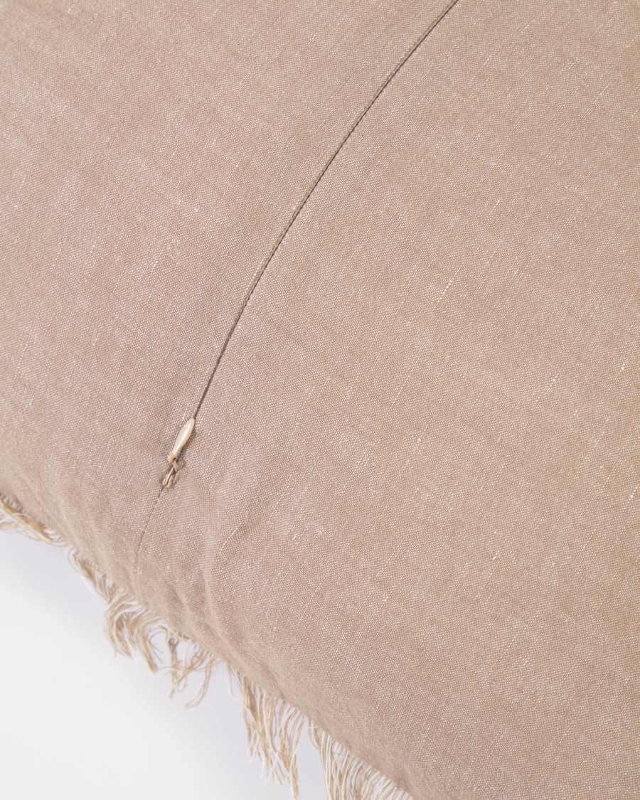 Abinadi beige cotton and linen cushion cover with fringe 45 x 45 cm