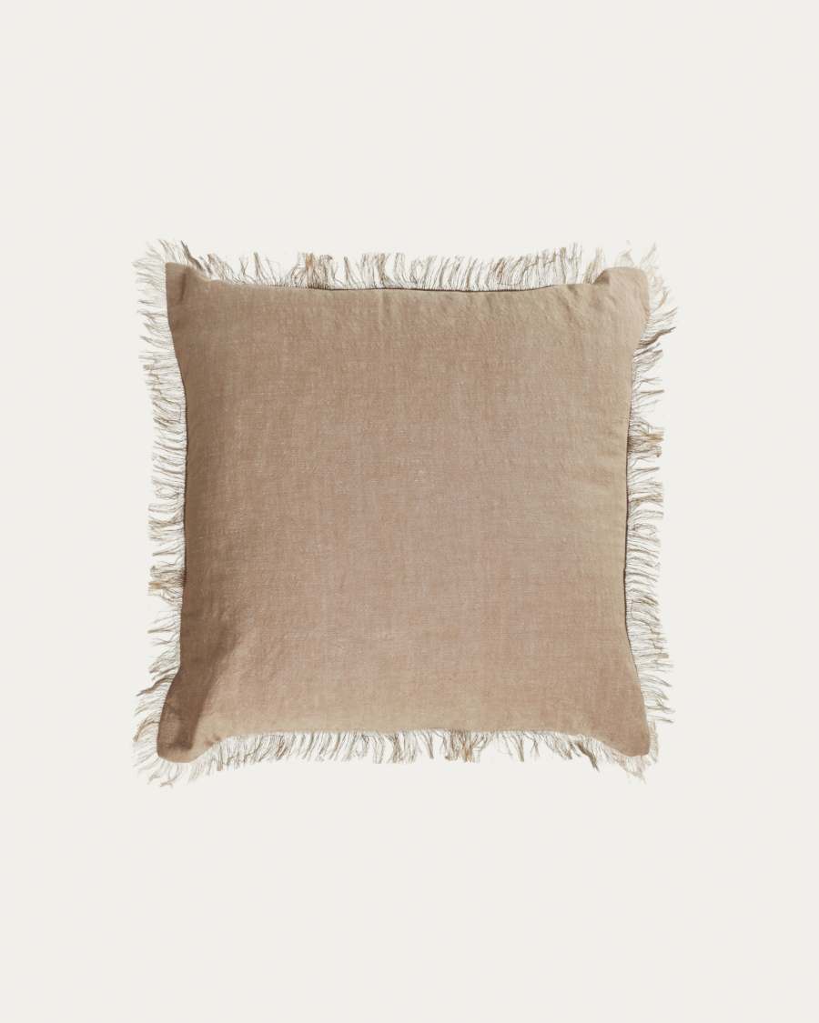 Abinadi beige cotton and linen cushion cover with fringe 45 x 45 cm