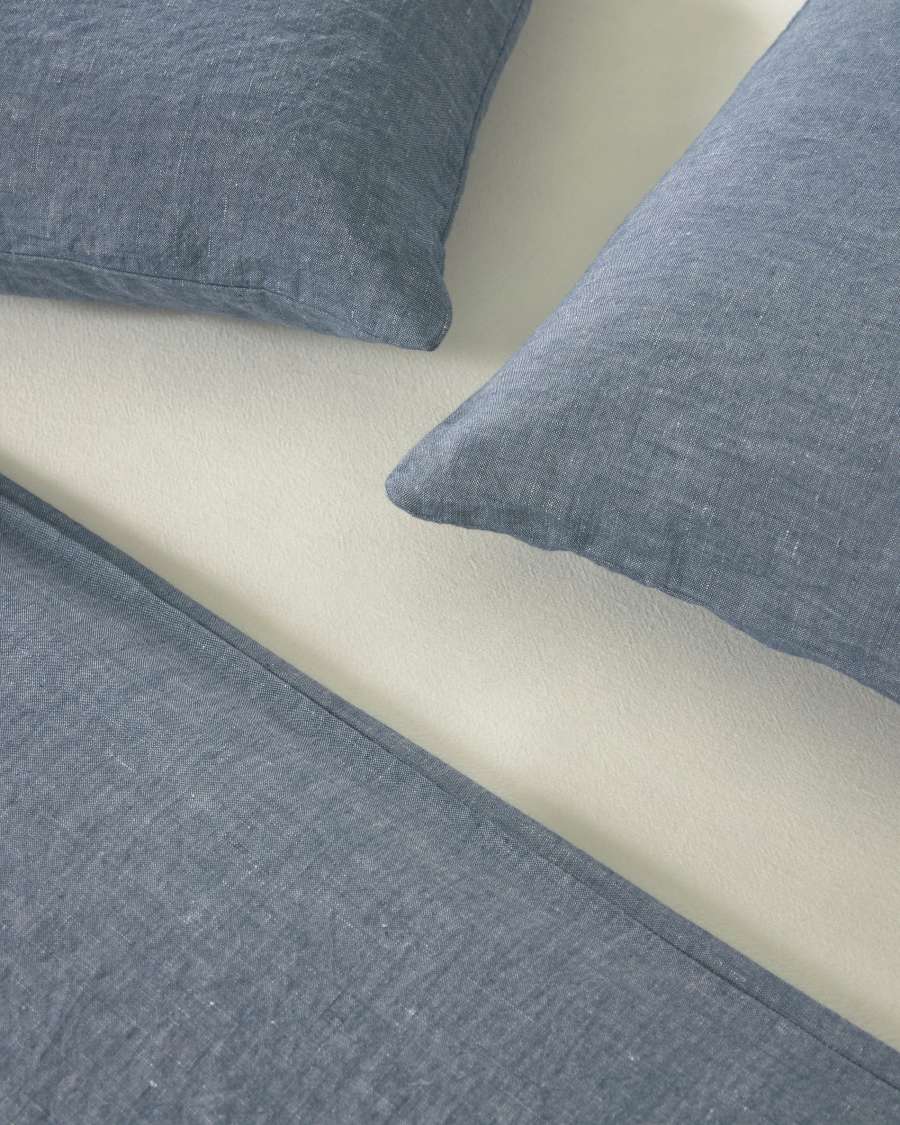 Eglant duvet cover, sheet & pillowcase set in blue GOTS cotton and linen 135 x 190 cm