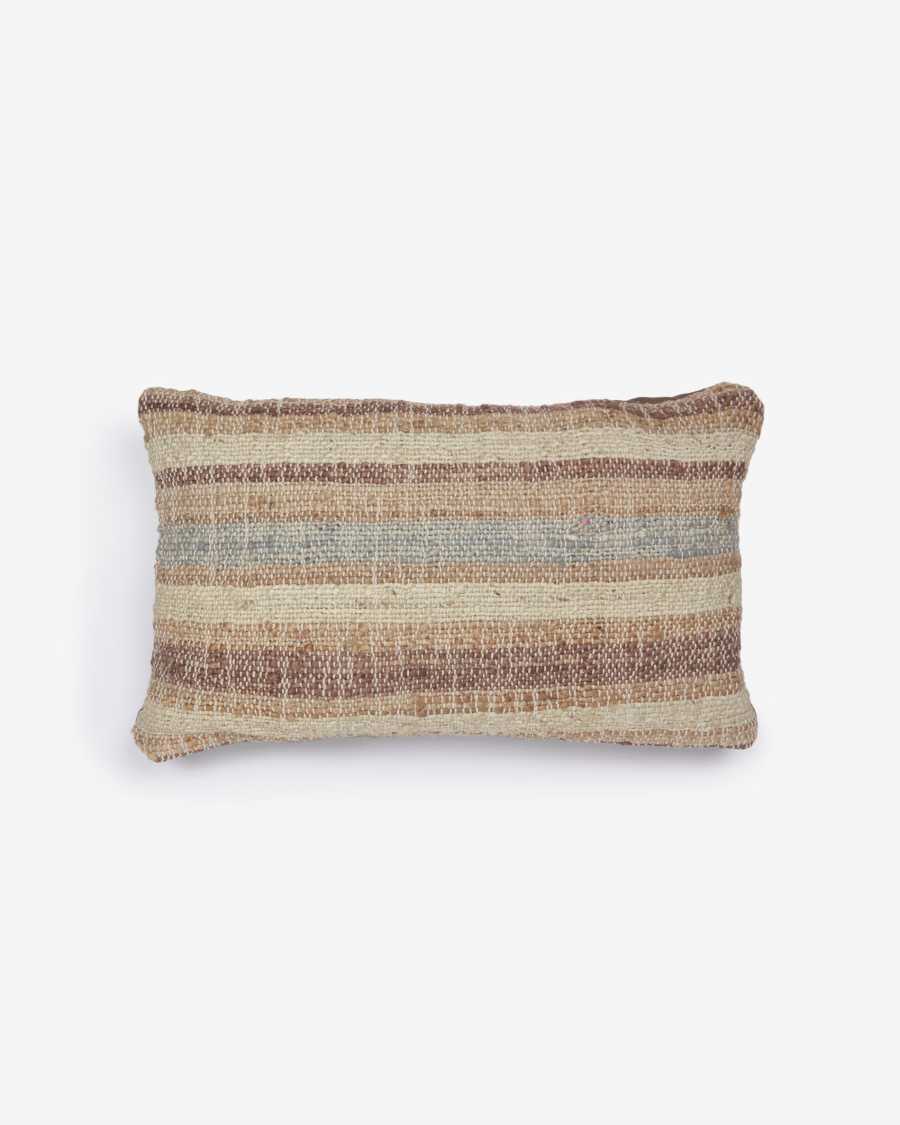 Housse de coussin Eda en jute à rayures bleu 30 x 50 cm