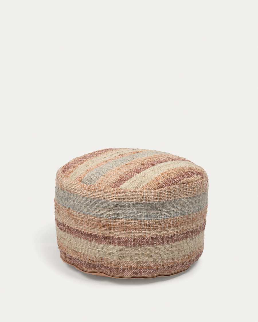 Eda round jute pouffe with blue stripes Ø 50 cm