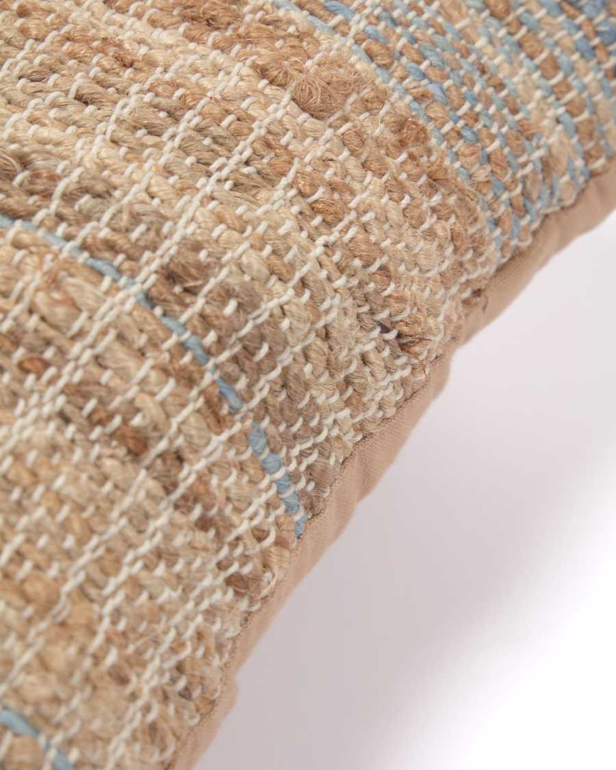 Funda de coixí Eda de jute amb ratlles blau 45 x 45 cm