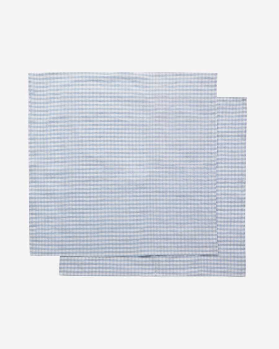 Lot de 2 serviettes de table Goretti en coton et lin bleu et blanc