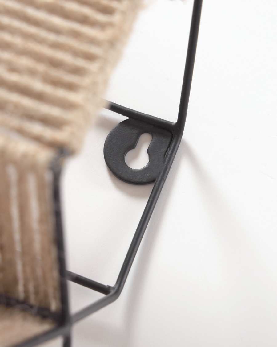 Francina wine rack made from metal with black finish and natural jute 17.5 x 56 cm