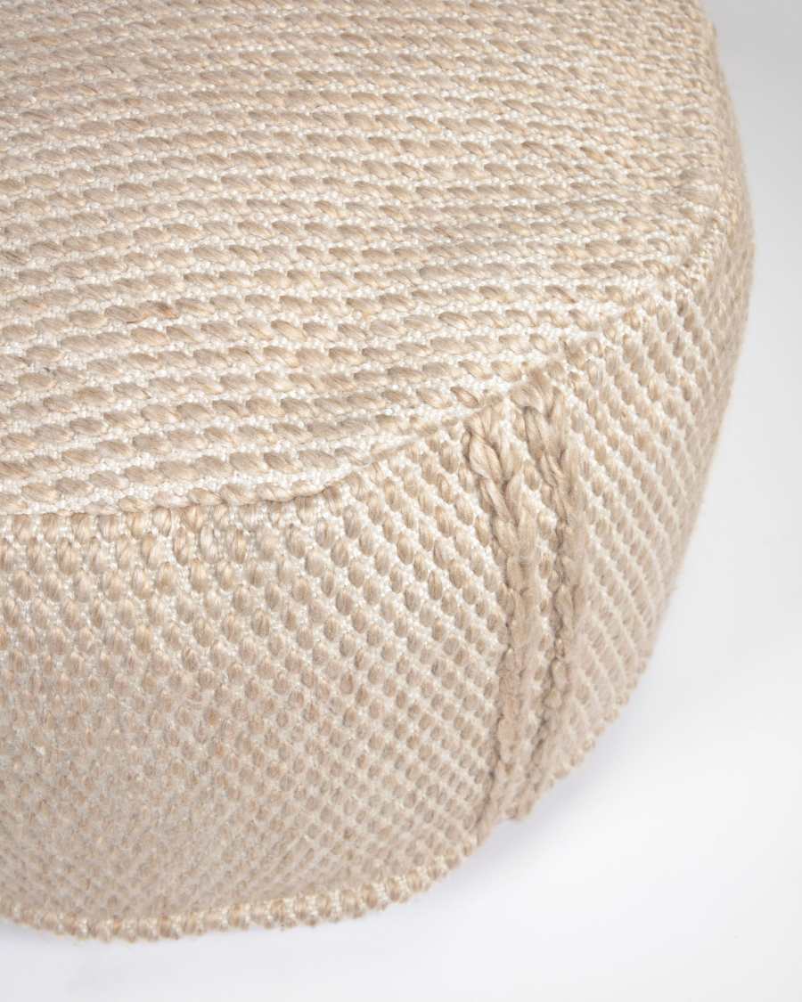 Kaie round 100% PET pouffe in beige Ø 62 cm