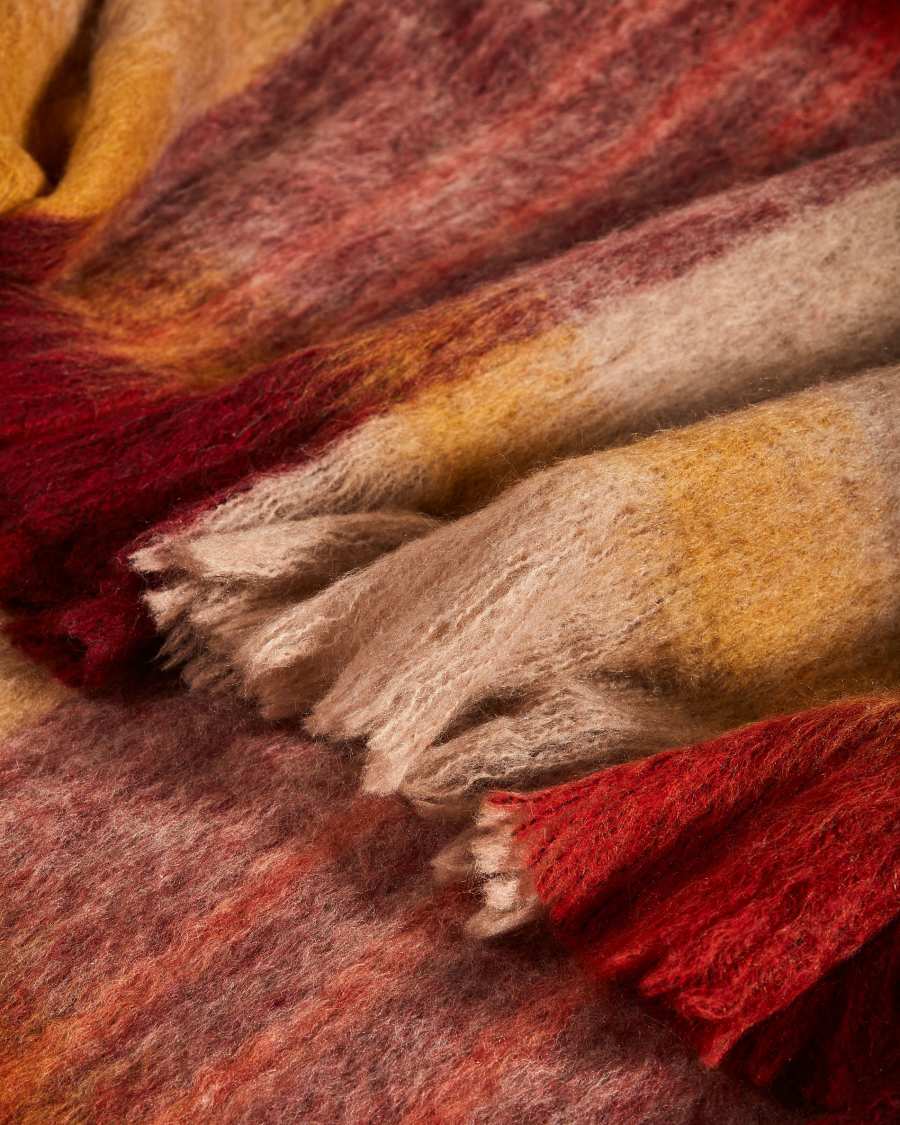 Galilea blanket with patterned squares in multicolour wool, 125 x 150 cm