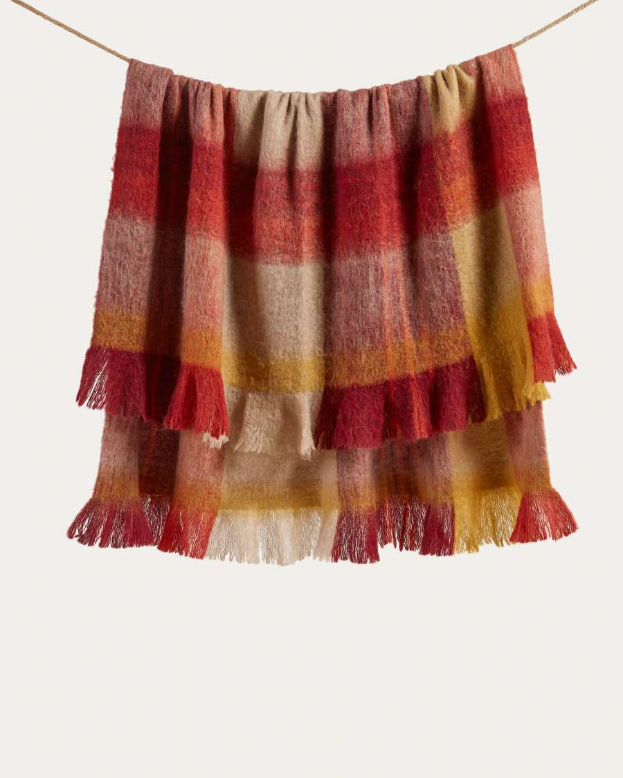 Galilea blanket with patterned squares in multicolour wool, 125 x 150 cm