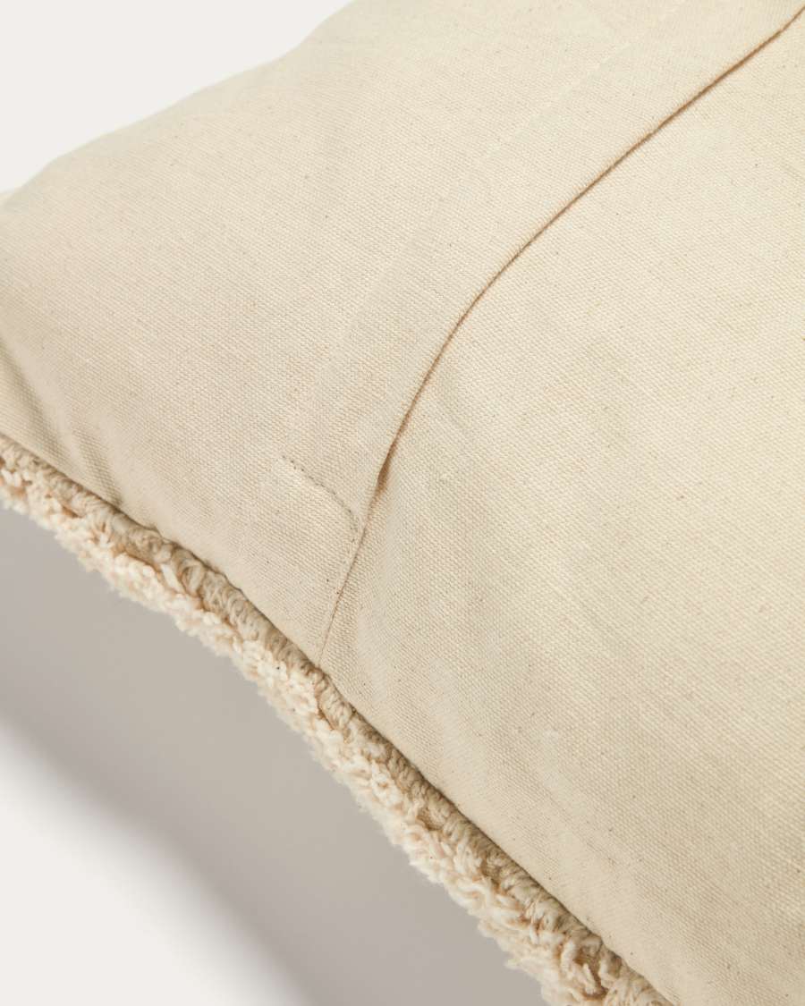 Zita 100% cotton pile cushion cover in beige with diamonds and blue dots, 50 x 50 cm