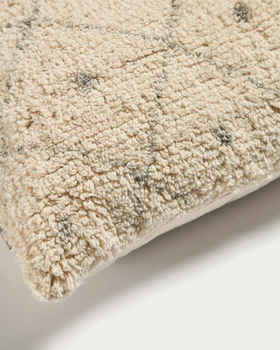 Zita 100% cotton pile cushion cover in beige with diamonds and blue dots, 50 x 50 cm