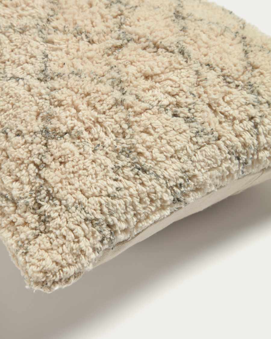 Housse de coussin Zita 100 % coton effet fourrure grise à losanges bleus 30 x 50 cm