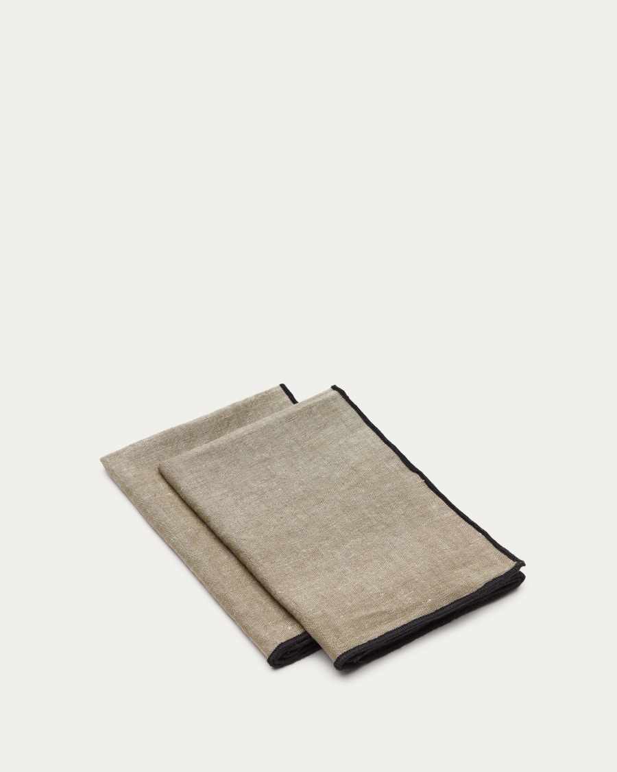 Mirna set of 2 serviettes in green linen and cotton