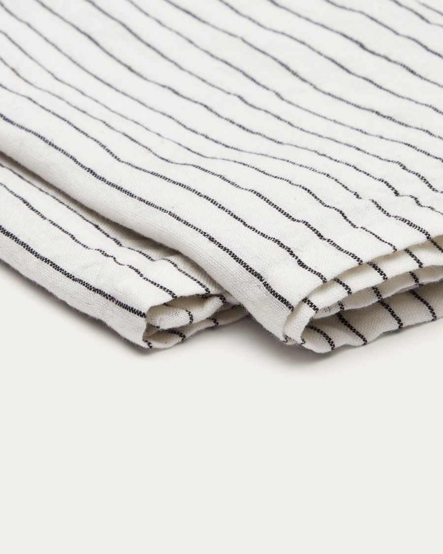 Σετ 2 πετσέτες Marenna, λευκό βαμβακερό και λινό με μαύρες ρίγες