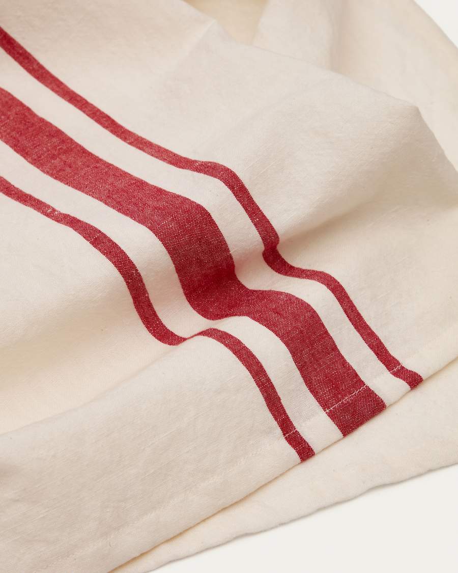 Τραπεζομάντιλο Nona, λινό και φυσικό βαμβάκι, κόκκινες ρίγες, 150x250εκ