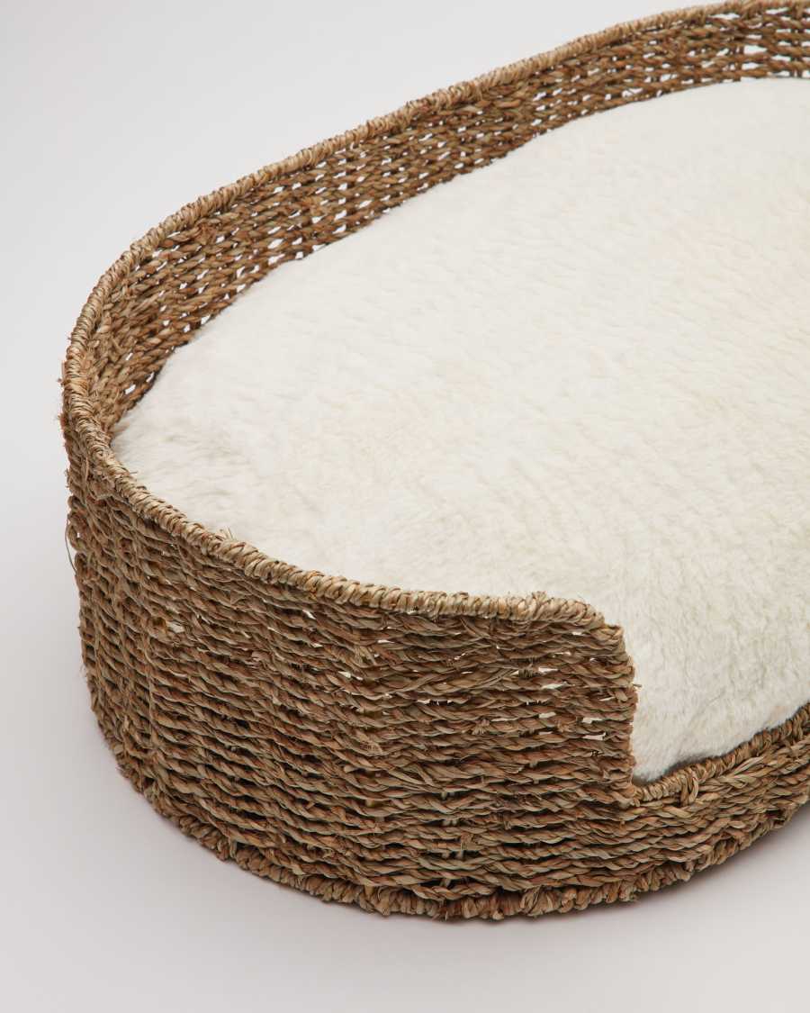 Codie portable pet cushion in white fur, Ø 80 x 10 cm