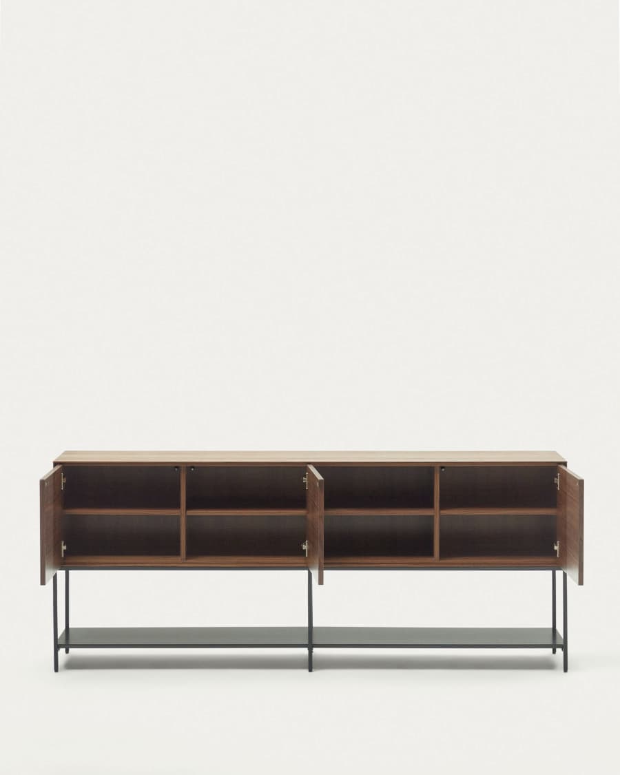 Vedrana 3-deurs dressoir in walnootfineer met stalen pootjes, 195 x 80 cm