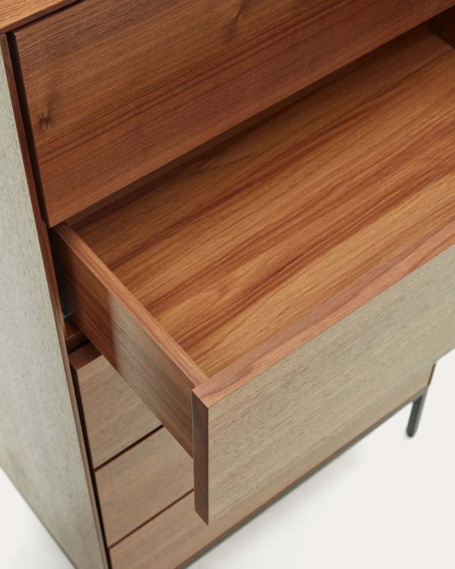 Cassettiera Vedrana 5 cassetti impiallacciato noce e gambe in acciaio nero 60 x 114 cm