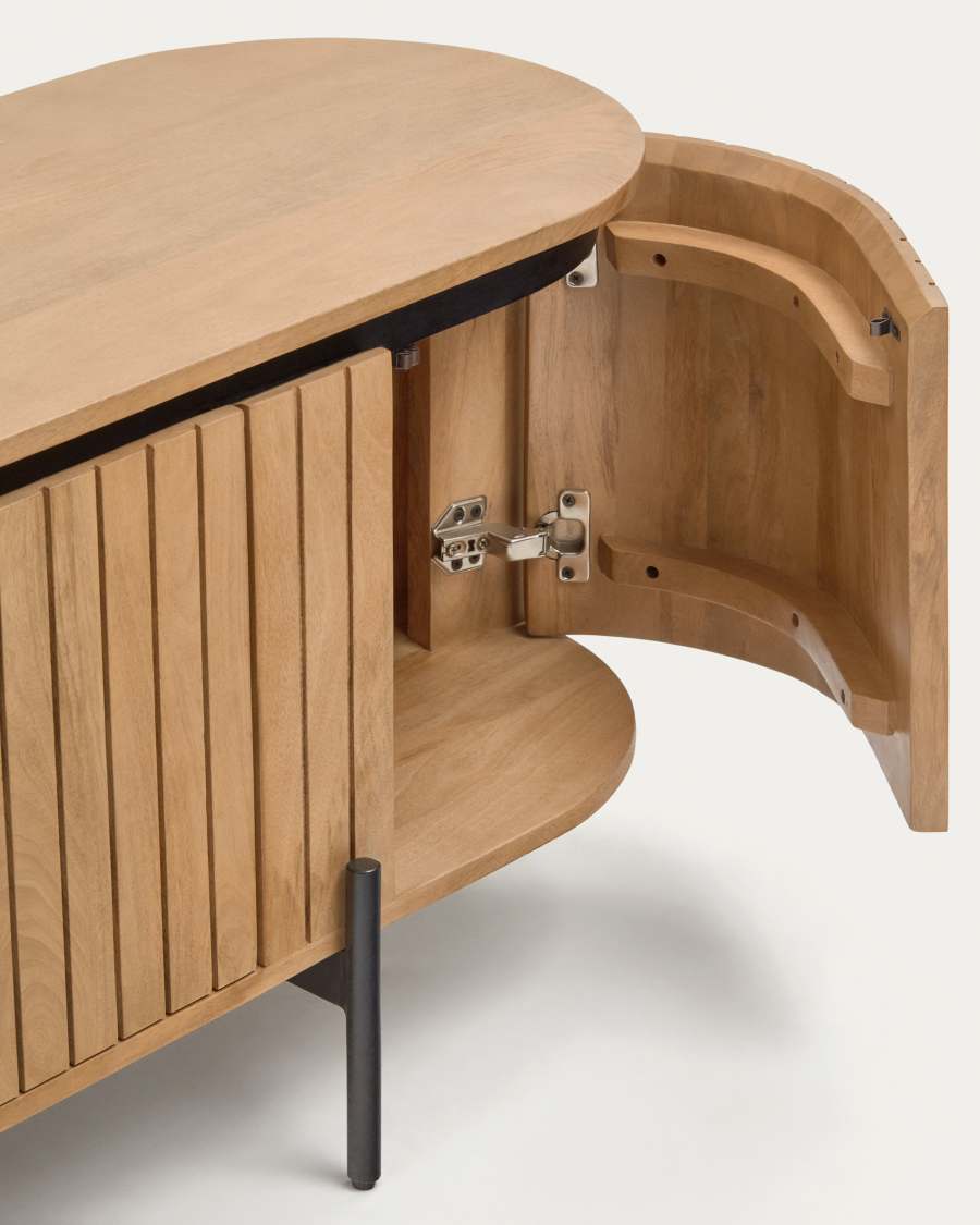 Licia TV stand with 4 doors, solid mango wood with natural finish and metal, 200 x 55 cm