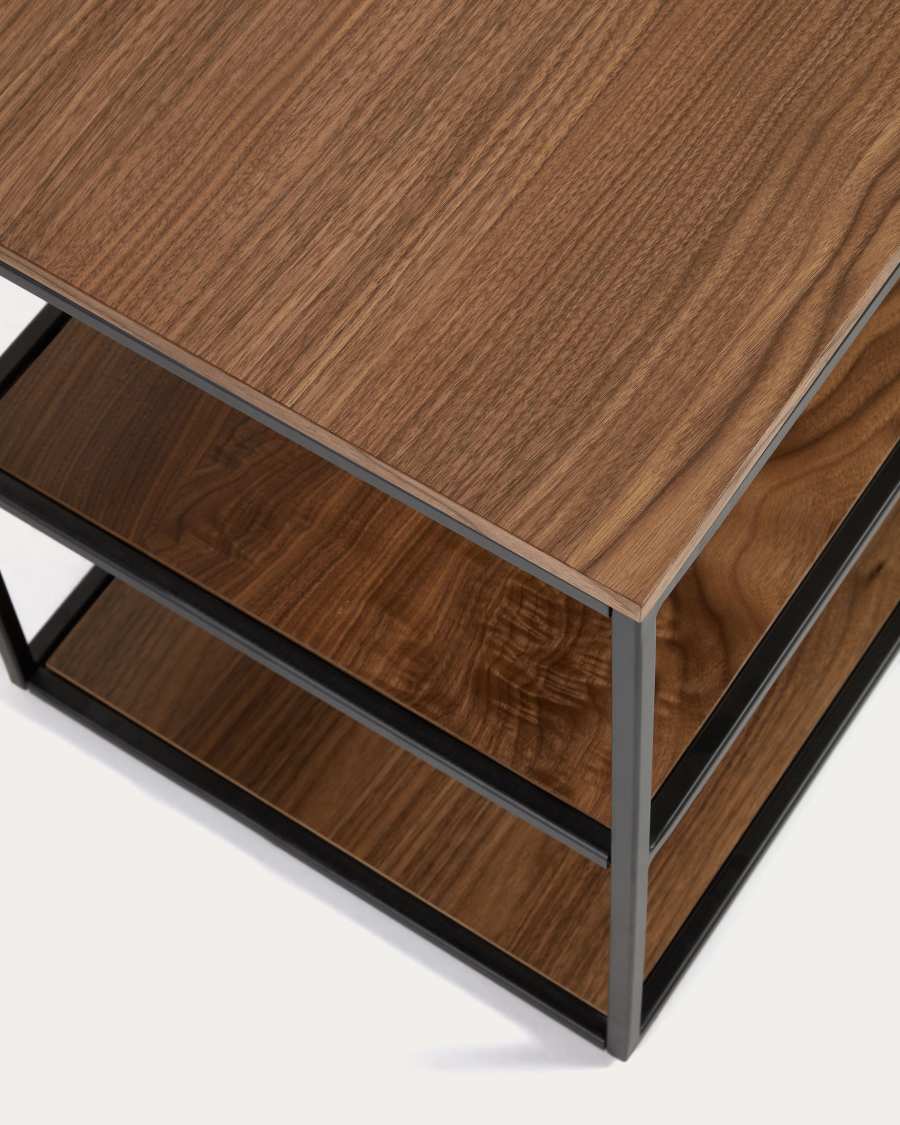 Yoana TV stand with a walnut veneer and painted black metal structure, 160 x 40 cm