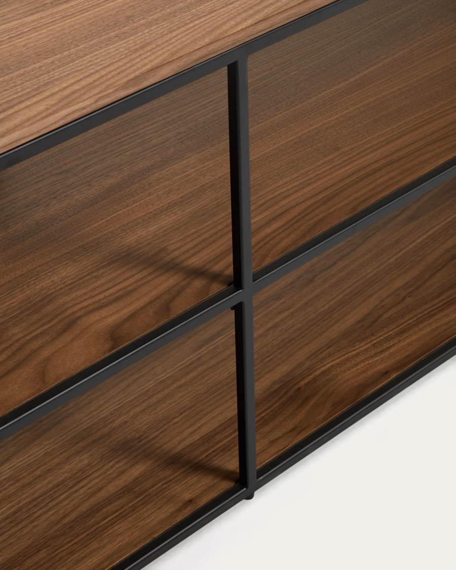 Yoana TV stand with a walnut veneer and painted black metal structure, 160 x 40 cm