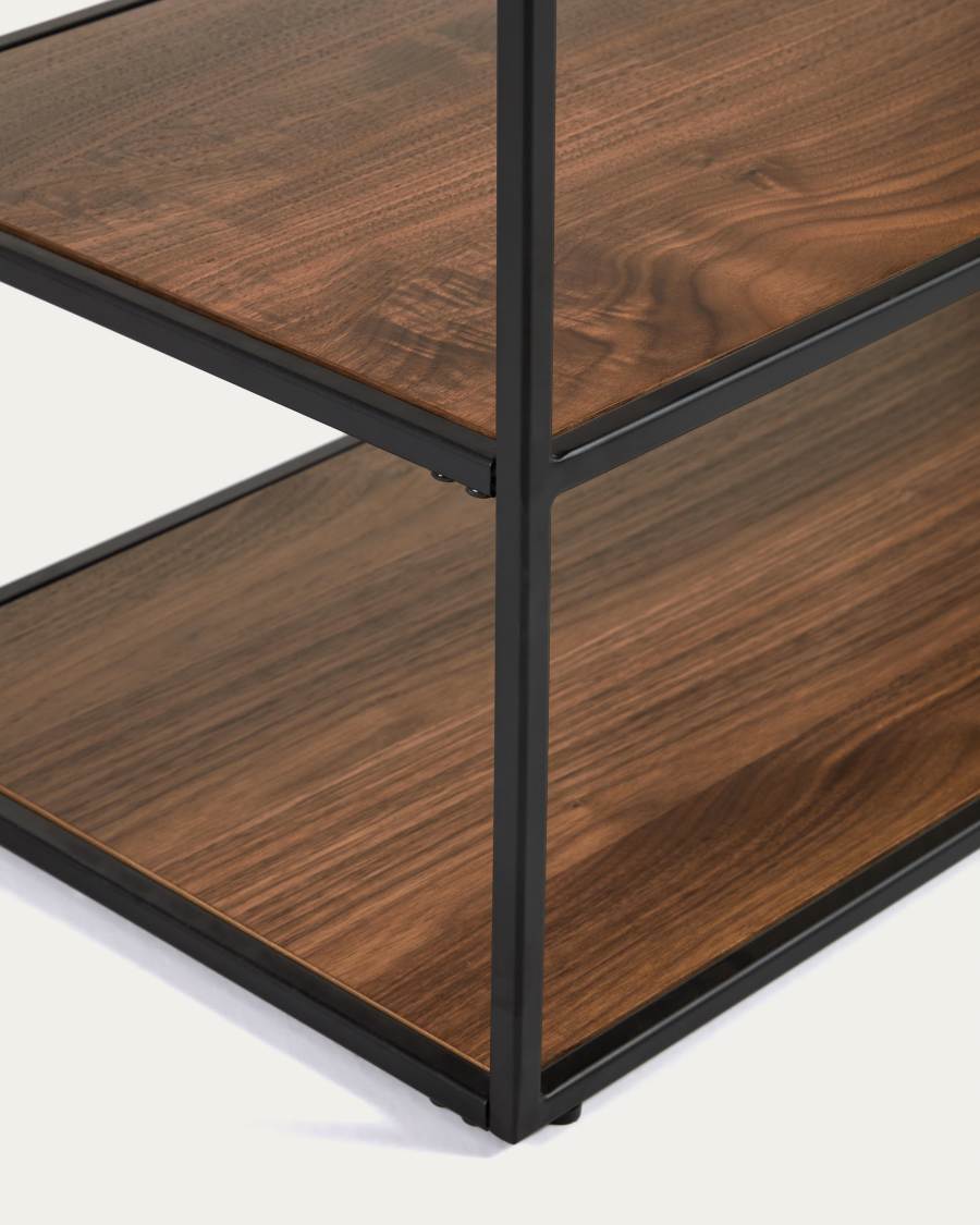 Yoana TV stand with a walnut veneer and painted black metal structure, 160 x 40 cm