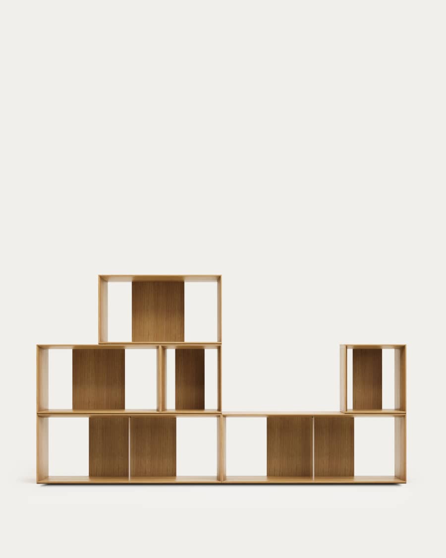 Litto set of 6 modular shelving units in oak wood veneer, 101 x 152 cm