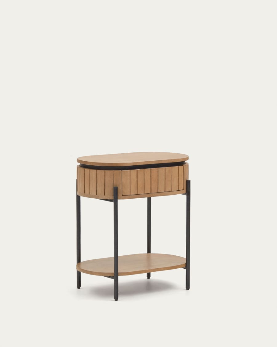 Licia mango wood bedside table with 1 drawer, with a natural finish and metal, 55 x 65 cm