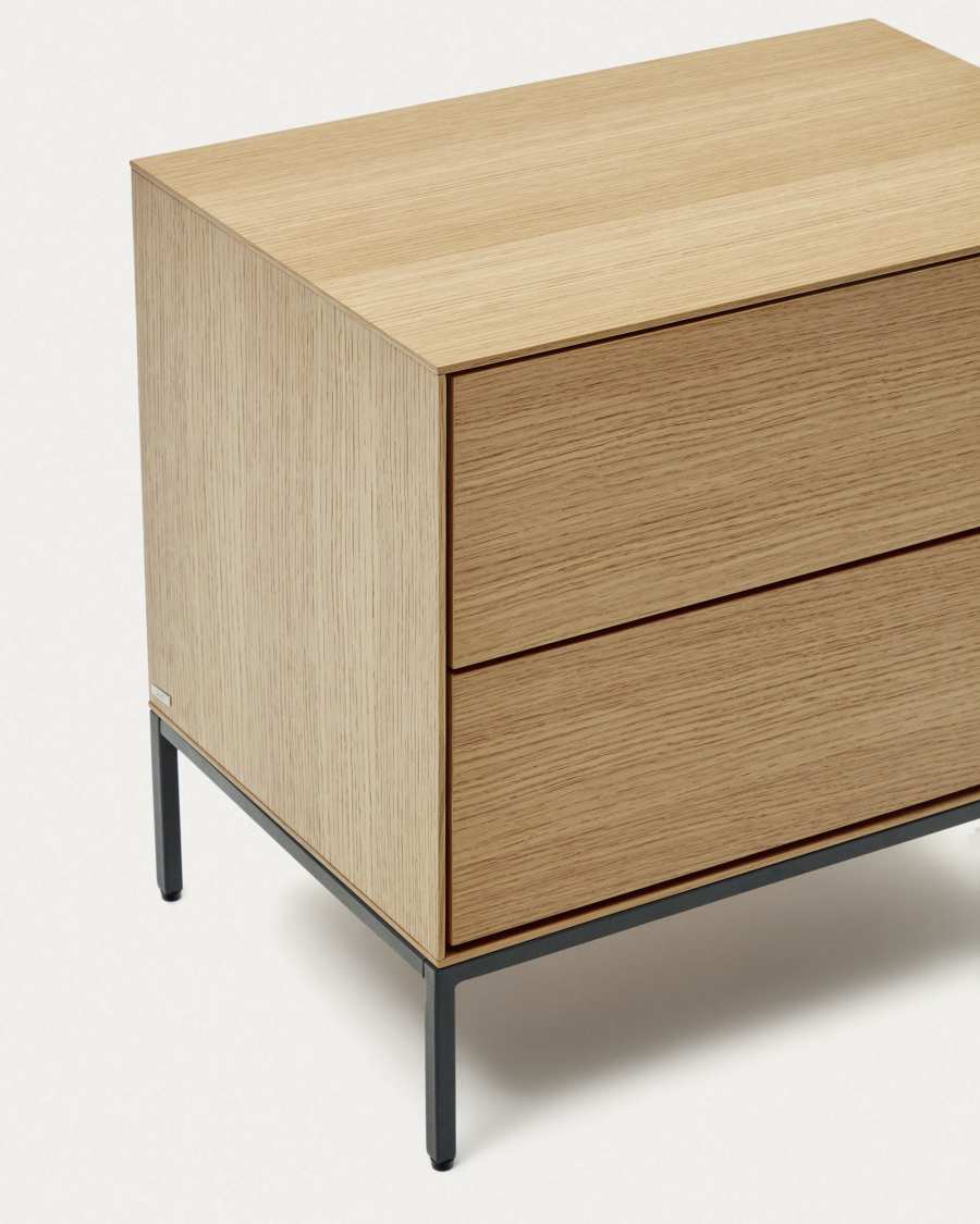 Vedrana beside table, 2 oak veneer drawers, and black steel legs, 60 x 55 cm