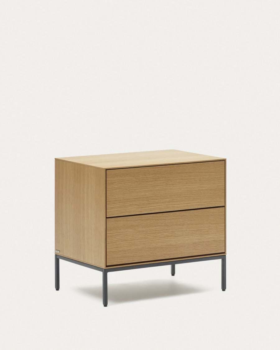 Vedrana beside table, 2 oak veneer drawers, and black steel legs, 60 x 55 cm