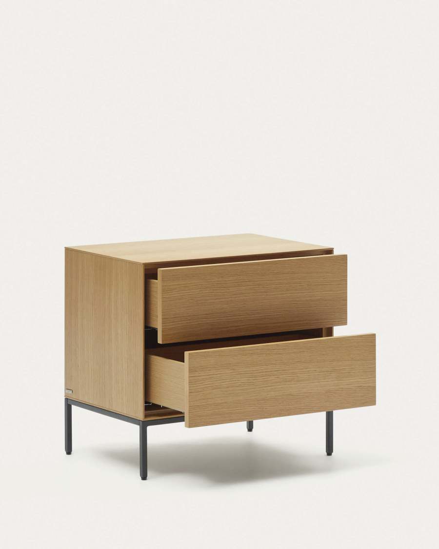 Vedrana beside table, 2 oak veneer drawers, and black steel legs, 60 x 55 cm