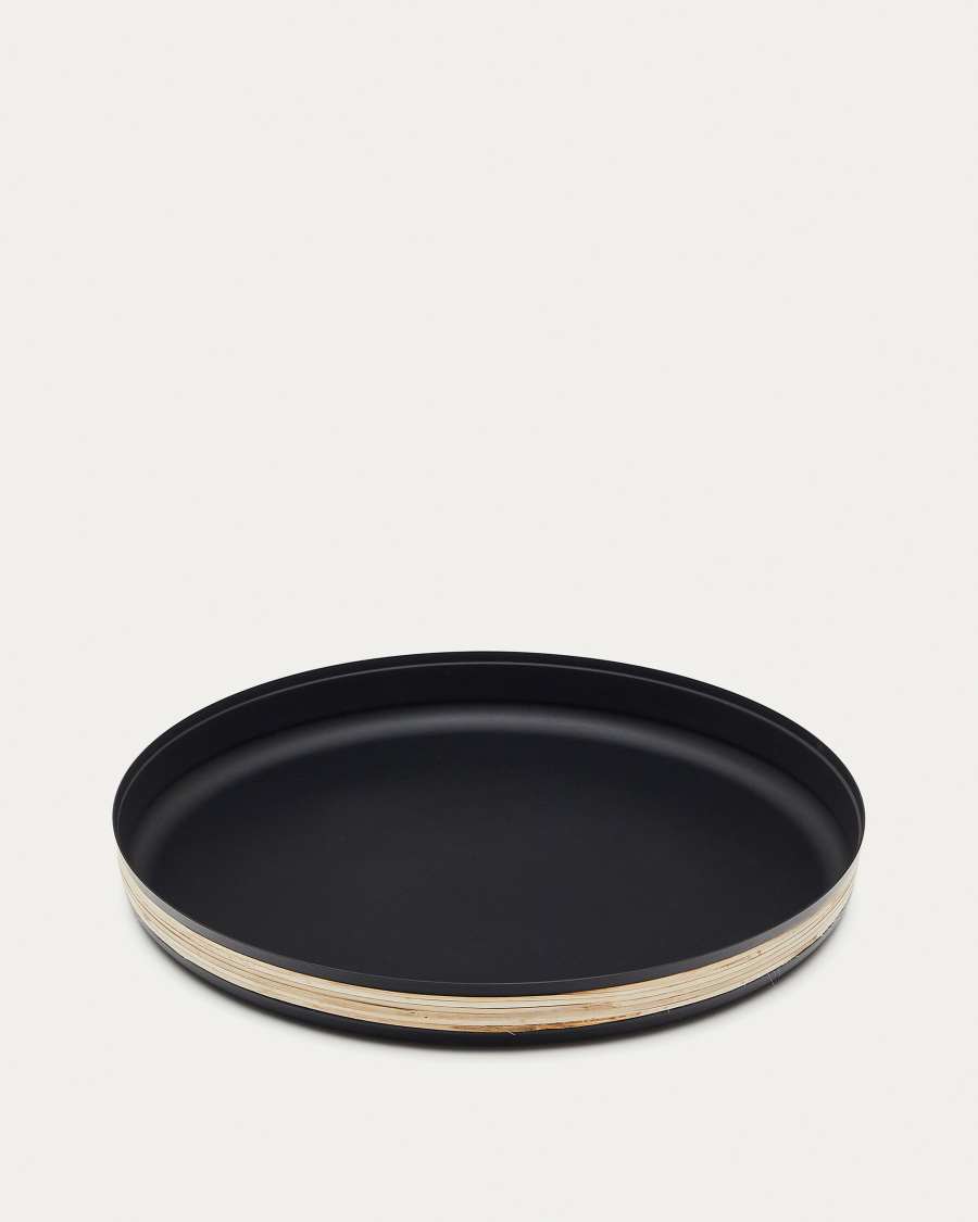 Plateau Shai en acier inoxydable et rotin
