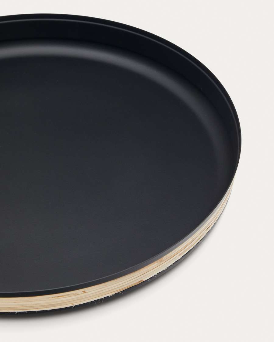 Plateau Shai en acier inoxydable et rotin