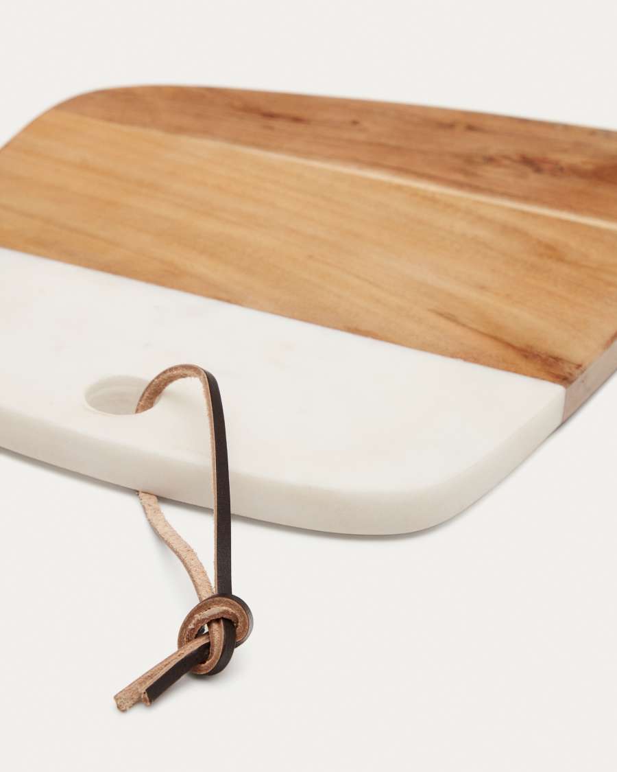Macy large beige marble and wood serving board