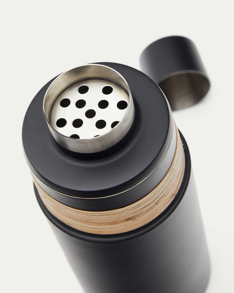 Shaker Shai in acciaio inossidabile nero e rattan