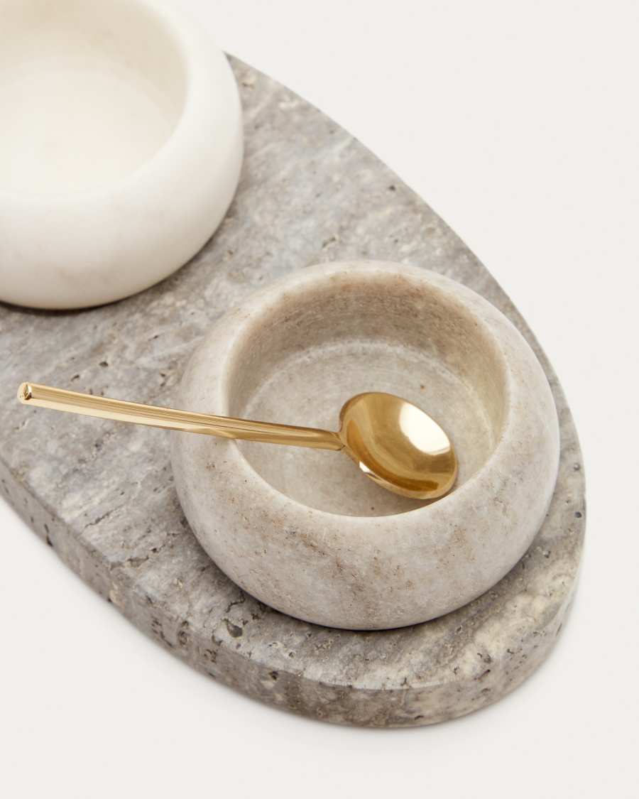 Marichie multi-coloured marble salt and pepper shaker with tray