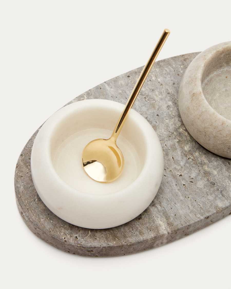 Marichie multi-coloured marble salt and pepper shaker with tray