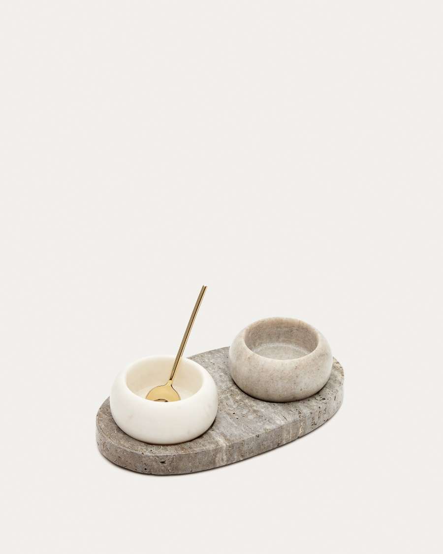 Marichie multi-coloured marble salt and pepper shaker with tray