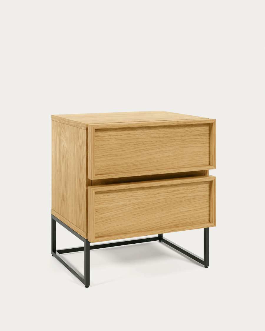 Taiana bedside table with oak veneer and steel frame with black finish 45 x 51 cm