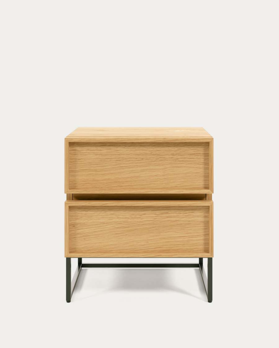 Taiana bedside table with oak veneer and steel frame with black finish 45 x 51 cm